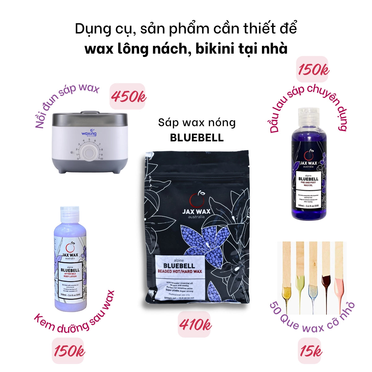 Set wax lông nách, bikini tại nhà Jax Wax Bluebell