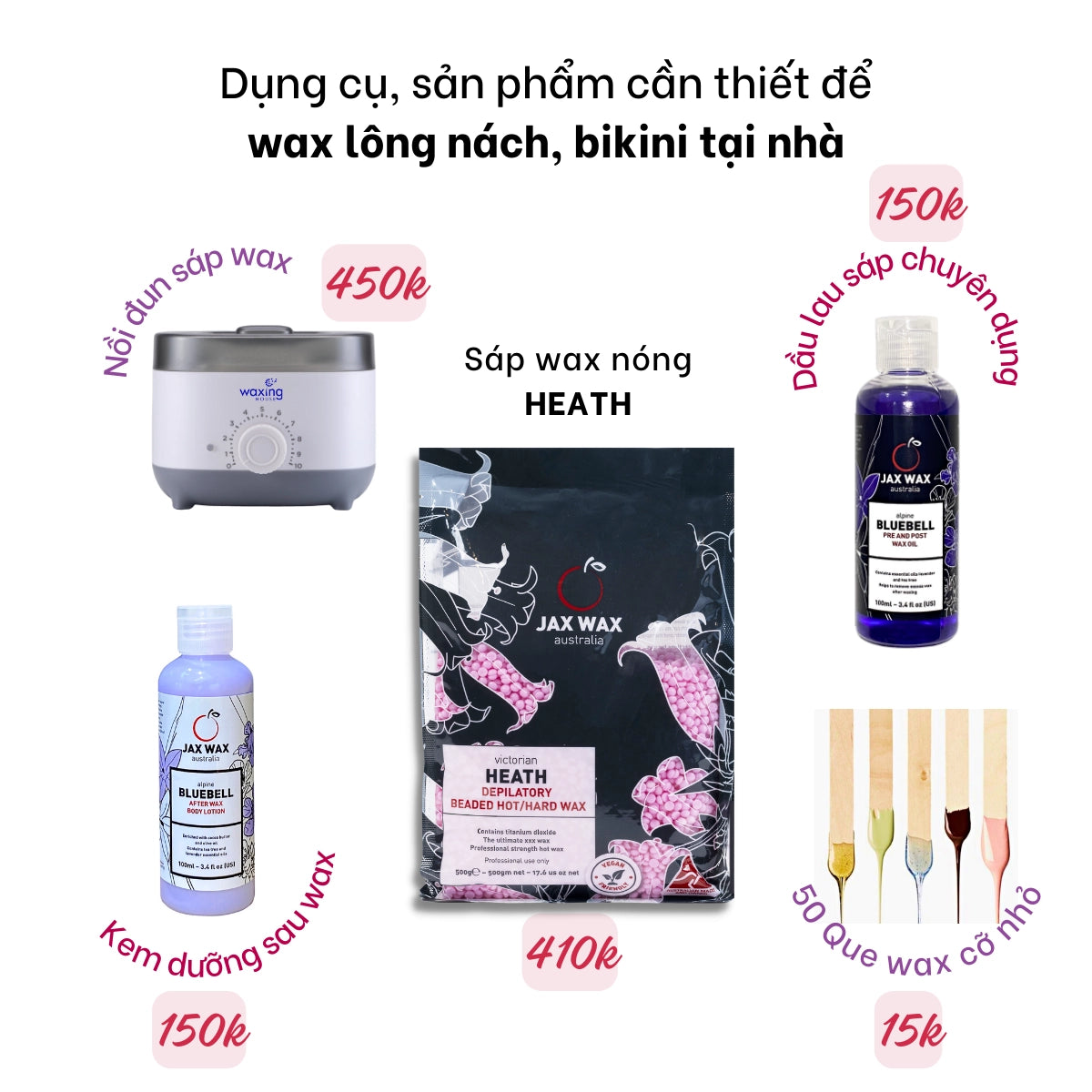 Set wax lông nách, bikini tại nhà Jax Wax Heath