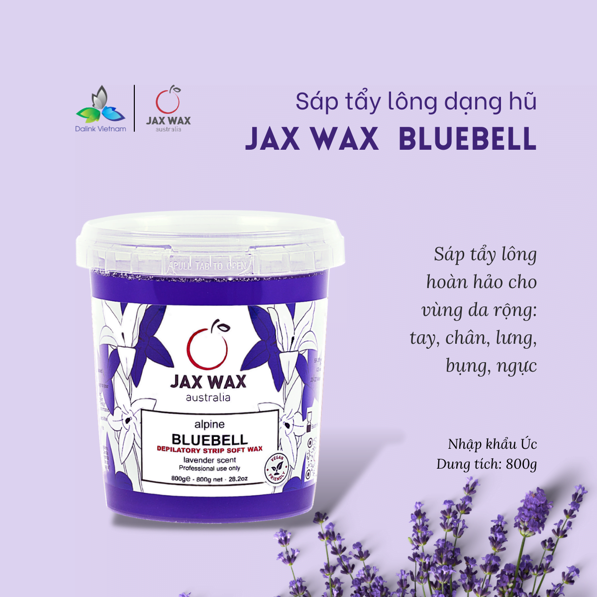Hũ sáp wax ấm Jax Wax Australia Bluebell 800g
