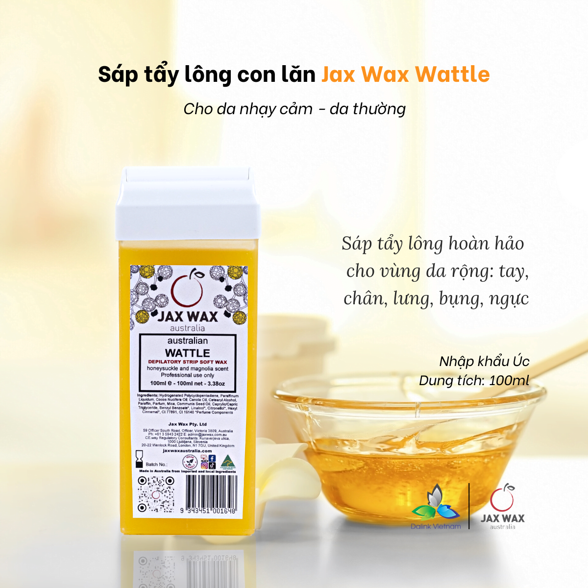 Sáp wax lông con lăn Jax Wax Wattle 100ml