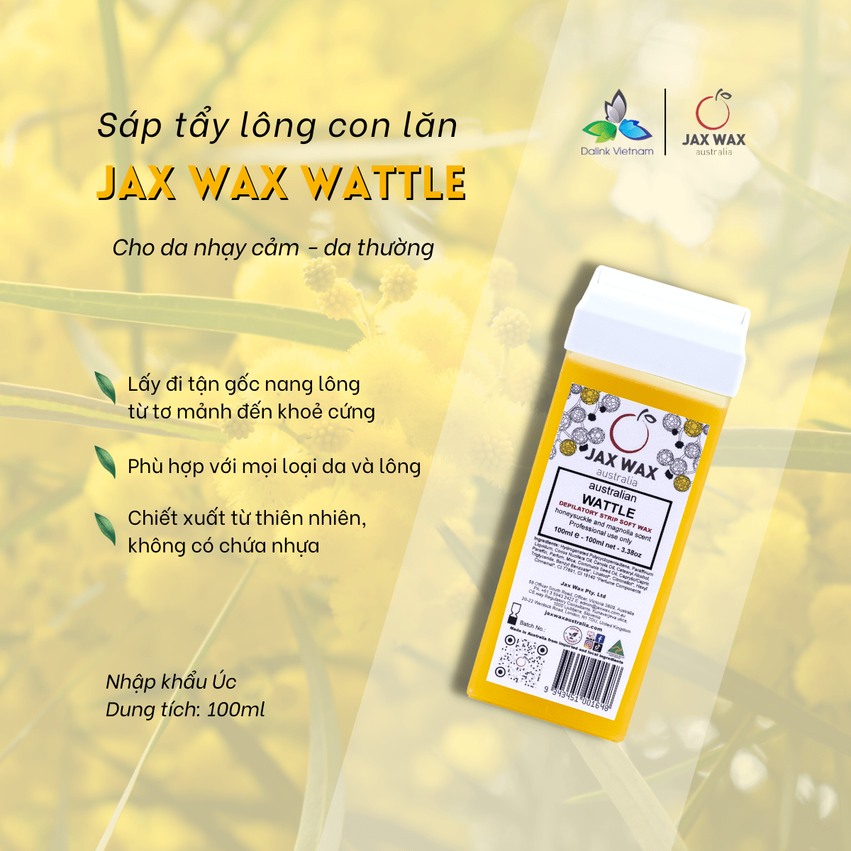 Sáp wax lông con lăn Jax Wax Wattle 100ml