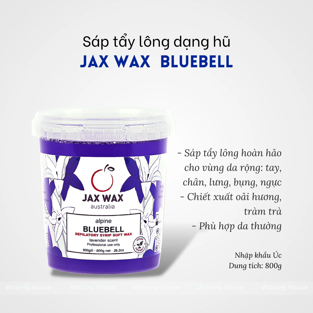 Hũ sáp wax ấm Jax Wax Australia Bluebell 800g