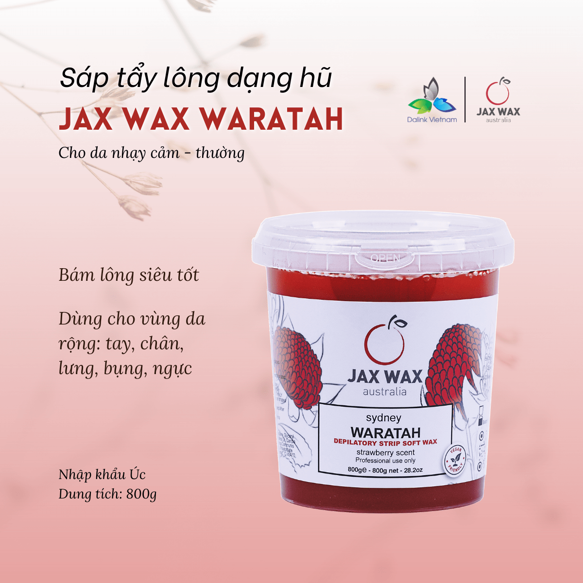 Hũ sáp wax lông Jax Wax Australia Waratah 800g