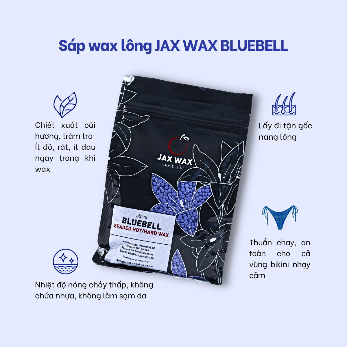 Sáp wax lông Jax Wax Australia Bluebell wax lông bikini, wax lông nách