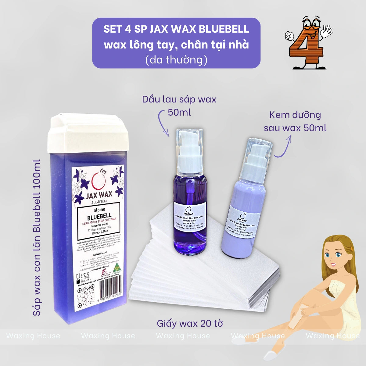 Set Wax Lông Tay, Chân Jax Wax Australia 4 sản phẩm
