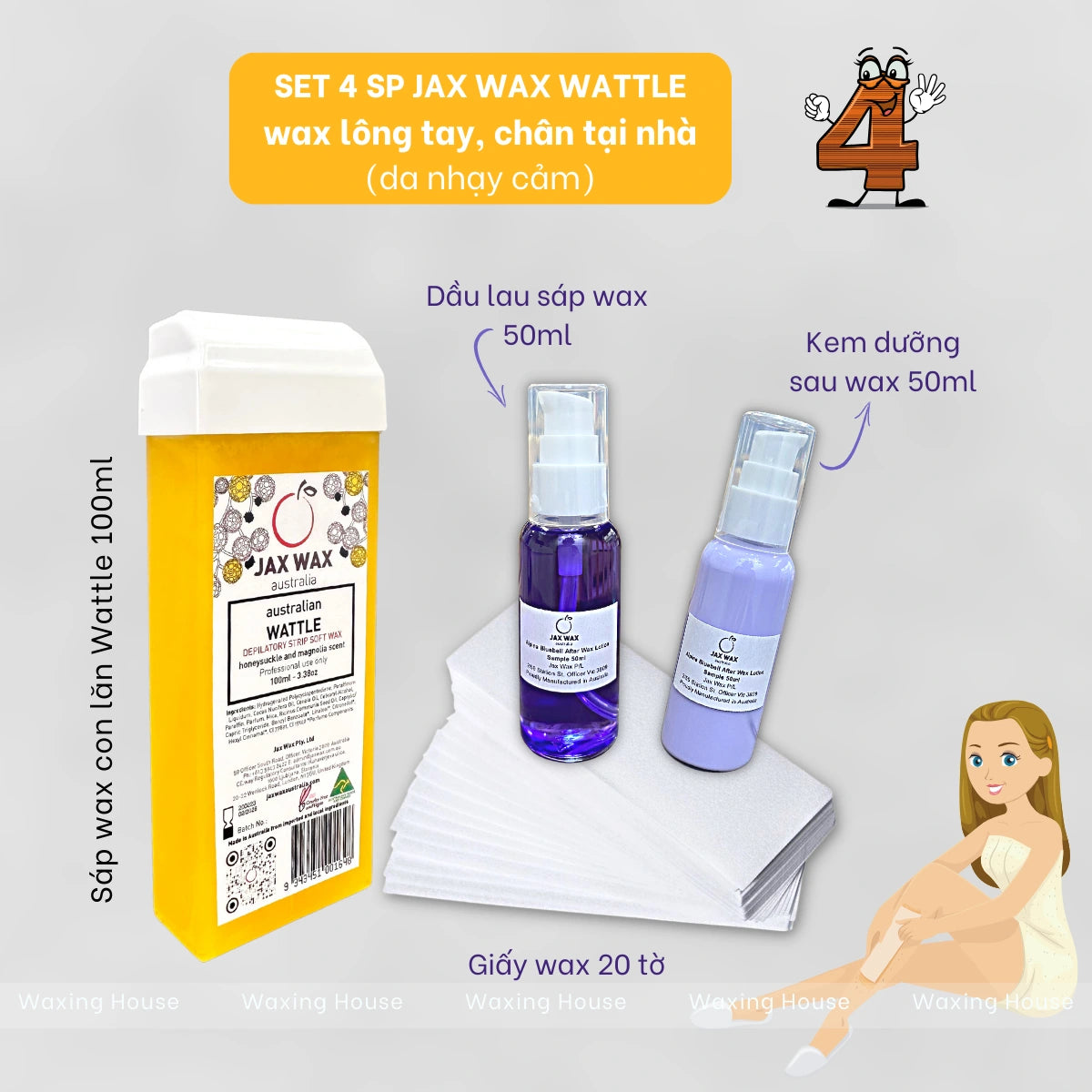 Set Wax Lông Tay, Chân Jax Wax Australia 4 sản phẩm