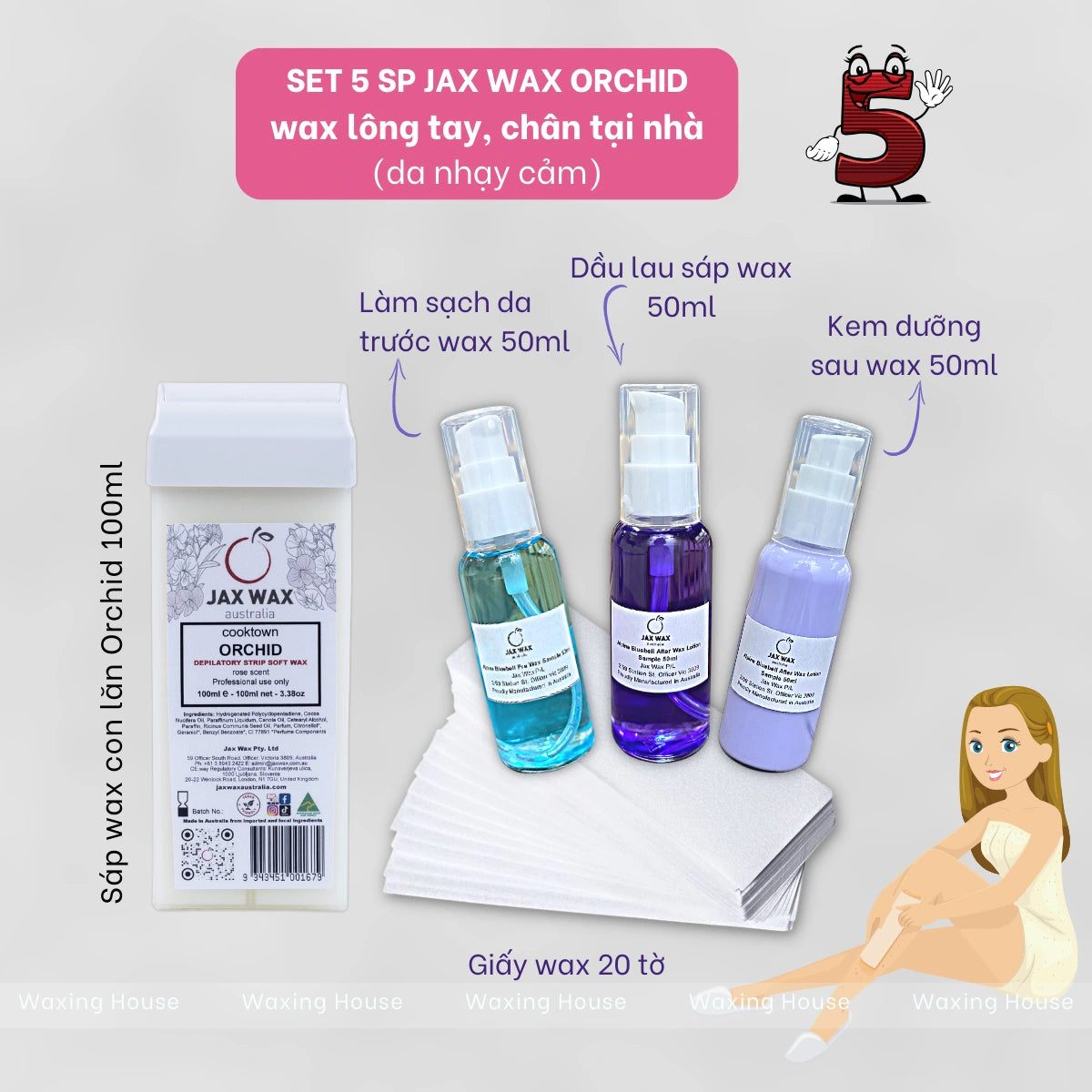 Set wax lông tay, chân Jax Wax Australia (5 sản phẩm)