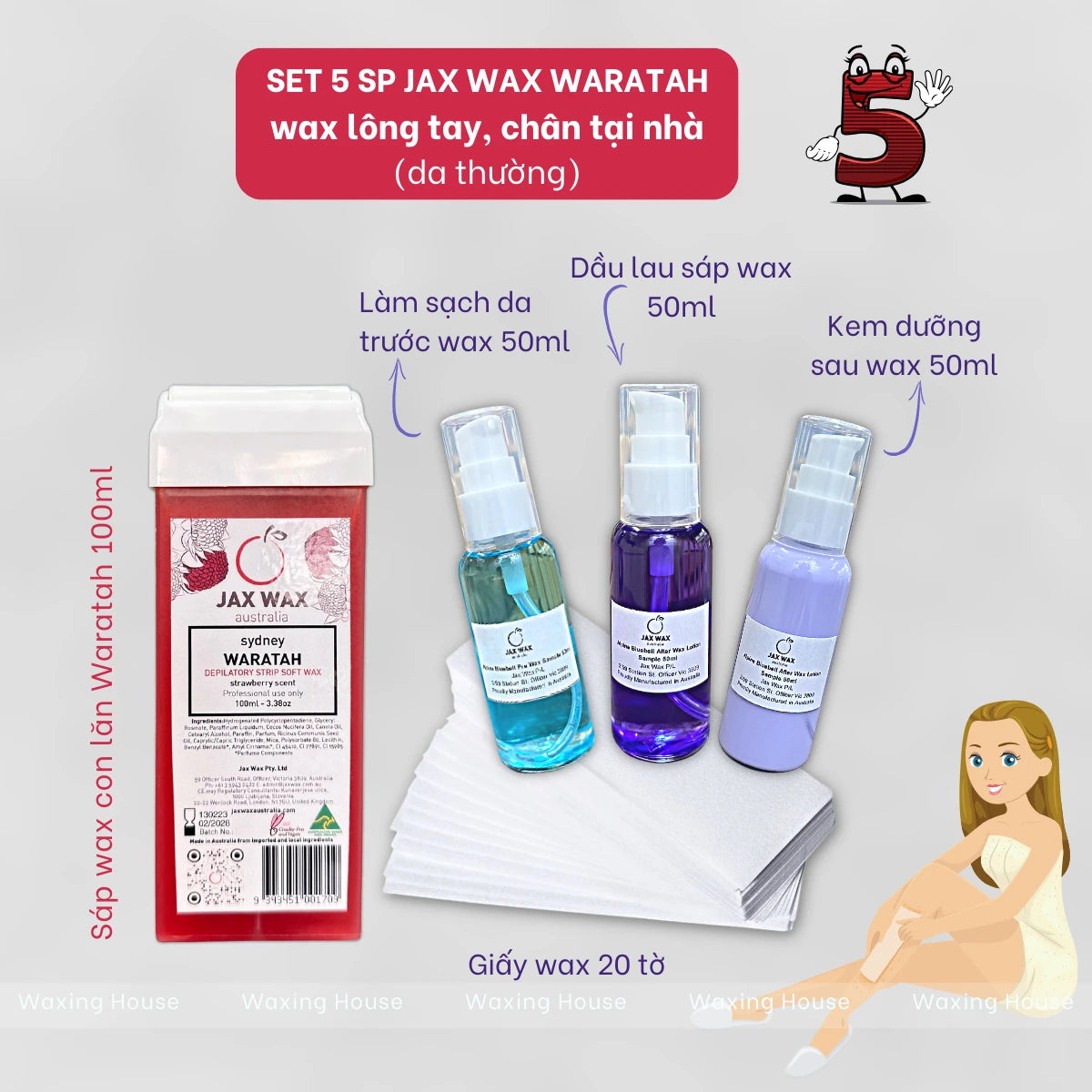 Set wax lông tay, chân Jax Wax Australia (5 sản phẩm)