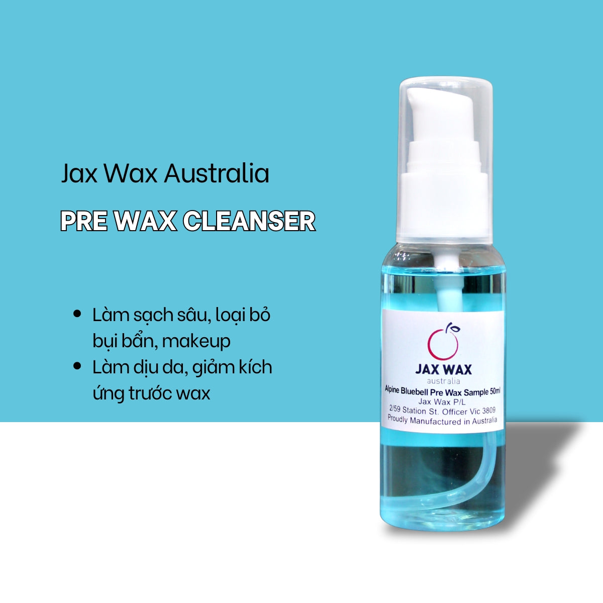 Dung Dịch Làm Sạch Da Trước Wax – Jax Wax Australia Bluebell (50ml)